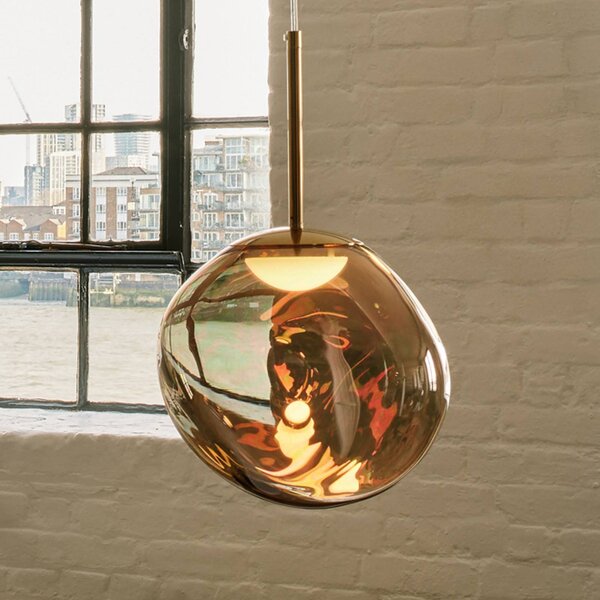 Tom Dixon LED lógó lámpa Melt, Ø 28 cm, bronz színű, dimmelhető, Bronz / antik sárgaréz, Nappali / Étkező, Műanyag, Dizájn