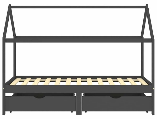 Fiókos sötétszürke tömör fenyőfa gyerekágykeret 90 x 200 cm