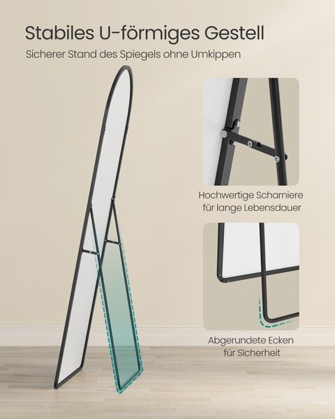 Oglinda de podea, Aileas, Songmics, Negru, 160x50x1.3 cm