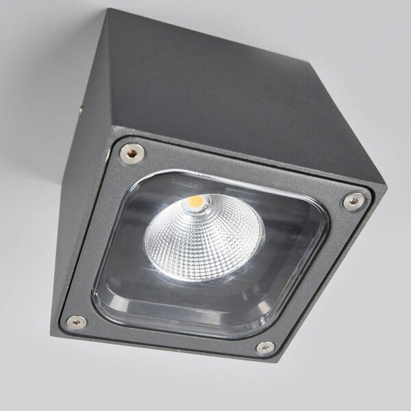 Lucande LED mennyezeti világítás Tanea, 10x10 cm, sötét szürke, IP54, Alu / szürke / cink, Alumínium, Modern