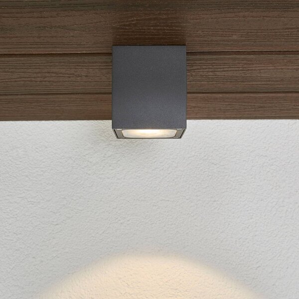 Lucande LED mennyezeti világítás Tanea, 10x10 cm, sötét szürke, IP54, Alu / szürke / cink, Alumínium, Modern