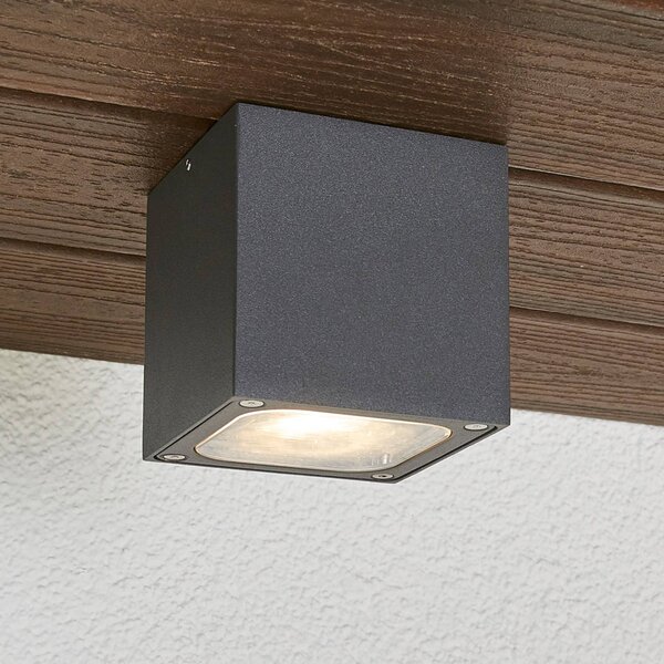 Lucande LED mennyezeti világítás Tanea, 10x10 cm, sötét szürke, IP54, Alu / szürke / cink, Alumínium, Modern