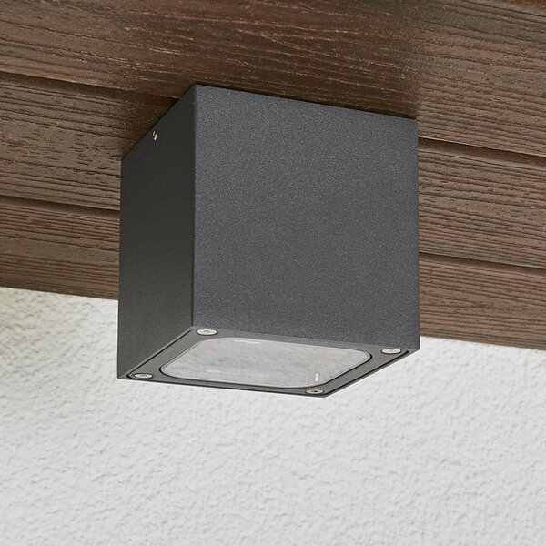 Lucande LED mennyezeti világítás Tanea, 10x10 cm, sötét szürke, IP54, Alu / szürke / cink, Alumínium, Modern