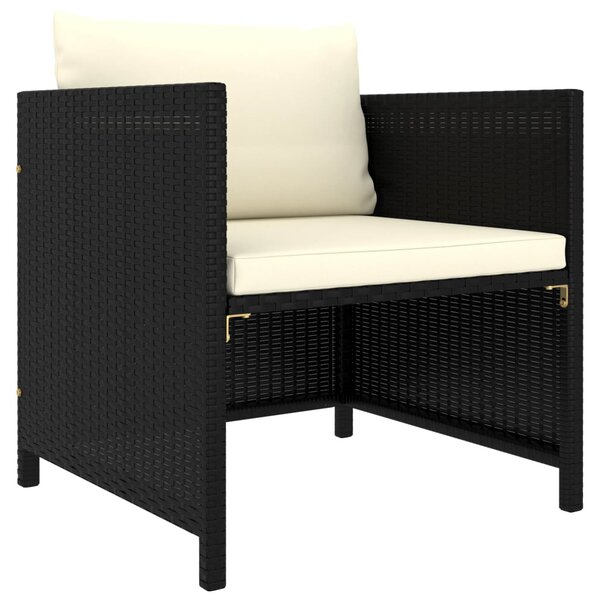 7 részes fekete polyrattan kerti bútorszett párnákkal