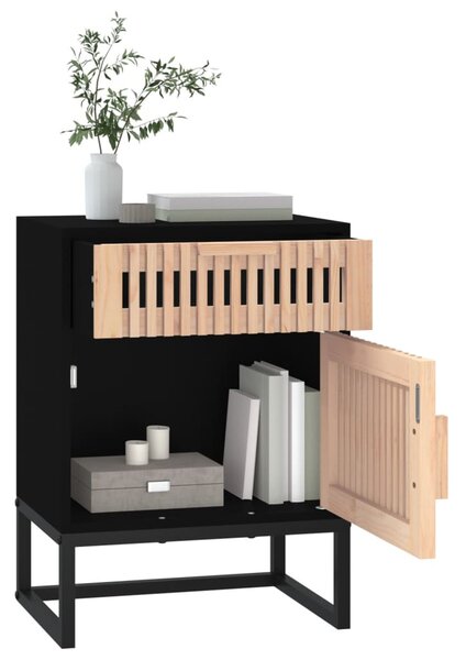 2 db fekete szerelt fa és vas éjjeliszekrény 40x30x55,5 cm