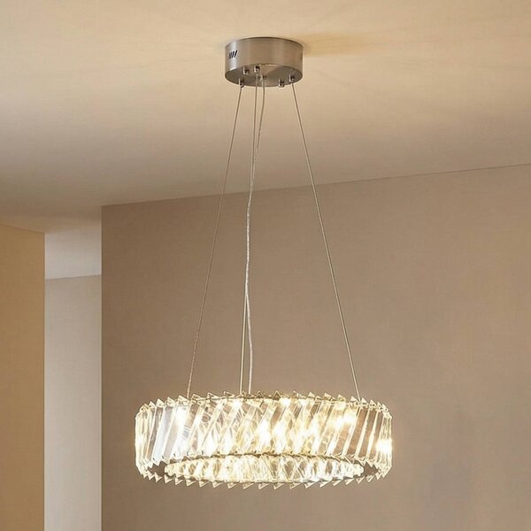 Lucande Glacis LED lógó világítás, kristály, Ø 40 cm, króm, Tiszta / átlátszó, Nappali / Étkező, Üveg, Dizájn