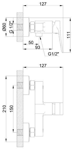Invena Erona, fali zuhanycsaptelep, króm, INV-BN-57-001-L