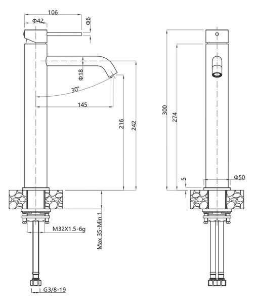 Sapho Minimal, álló mosdócsaptelep, H300, acél, MI506