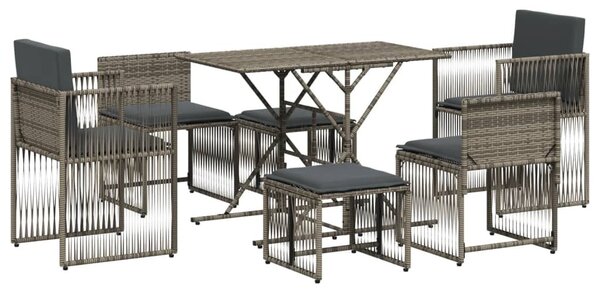 7 részes szürke polyrattan kerti étkezőgarnitúra párnával