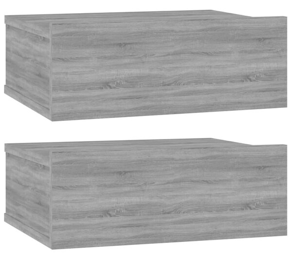 2 db szürke-sonoma szerelt fa függő éjjeliszekrény 40x30x15 cm