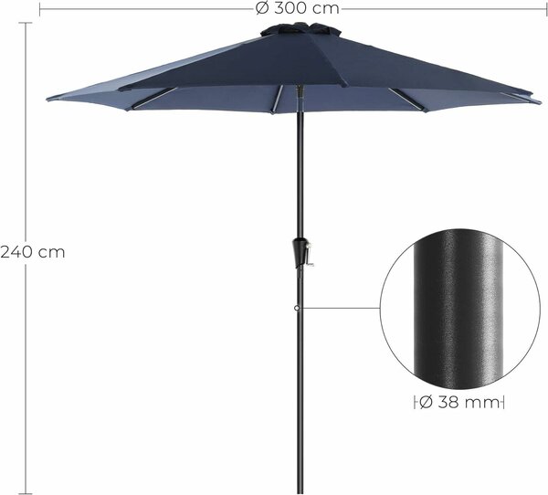 SONGMICS Kerti napernyő, tekerős nyitással, dőléses rendszerrel, 300 cm, sötétkék