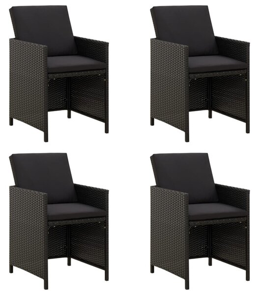4 db fekete polyrattan kerti szék párnával