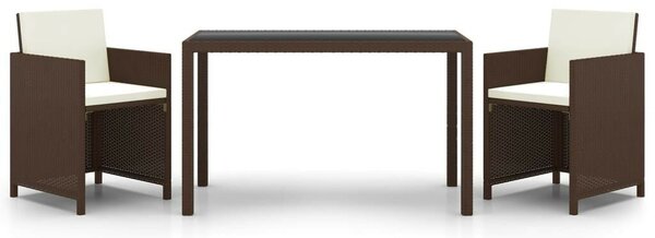3 részes barna polyrattan kerti étkezőgarnitúra párnákkal