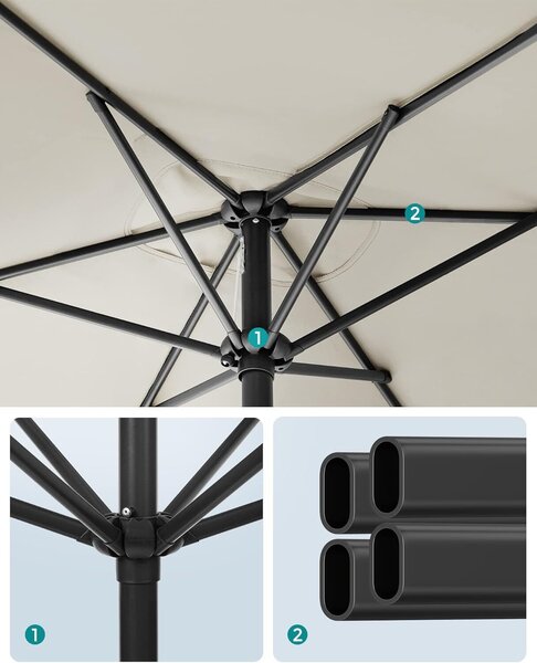 SONGMICS Kerti napernyő kézi hajtással, 200x150 cm, UPF 50+, 30°-os dőlés, fém váz, bézs