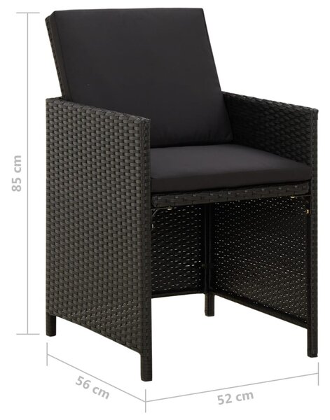 4 db fekete polyrattan kerti szék párnával