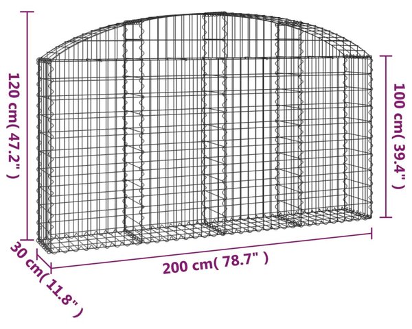 Íves horganyzott vas gabion kosár 200x30x100/120 cm