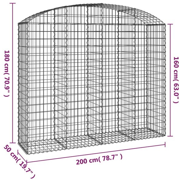 Íves horganyzott vas gabion kosár 200x50x160/180 cm
