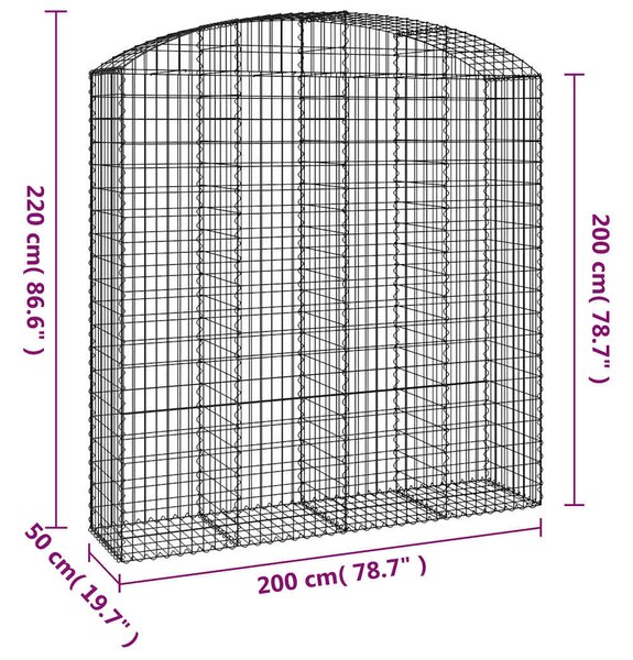 Íves horganyzott vas gabion kosár 200x50x200/220 cm