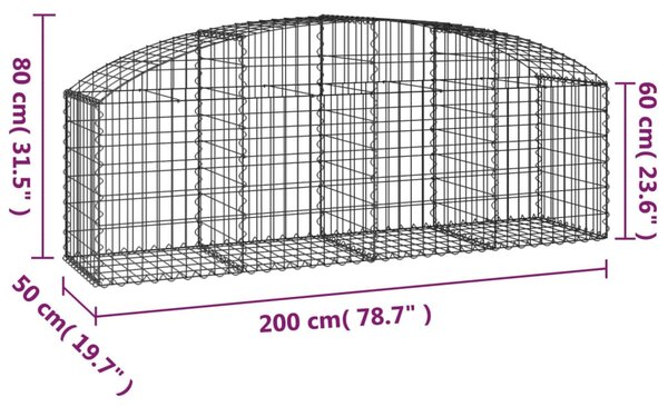 Íves horganyzott vas gabion kosár 200x50x60/80 cm