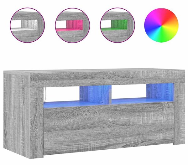 Szürke sonoma színű TV-szekrény LED-világítással 90x35x40 cm