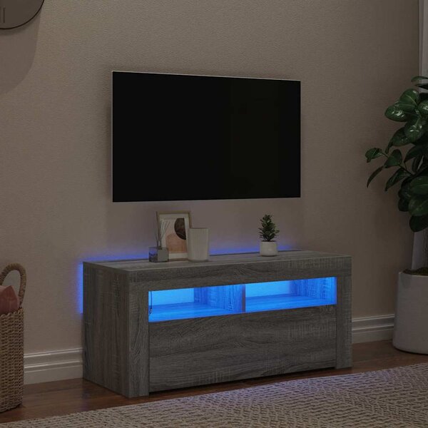 Szürke sonoma színű TV-szekrény LED-világítással 90x35x40 cm