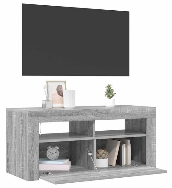 Szürke sonoma színű TV-szekrény LED-világítással 90x35x40 cm