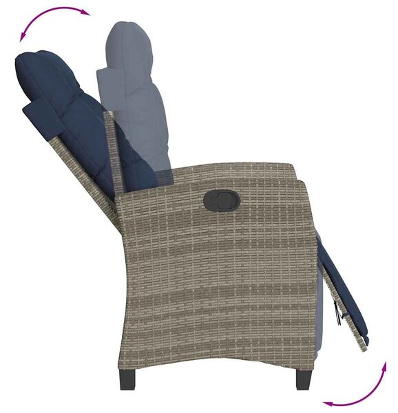 Szürke polyrattan dönthető kerti szék lábtartóval