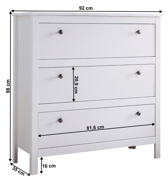 KONDELA Komód 3S, fehér, OLJE