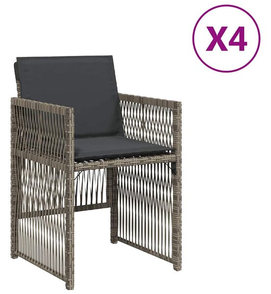 4 db szürke polyrattan kerti szék párnával