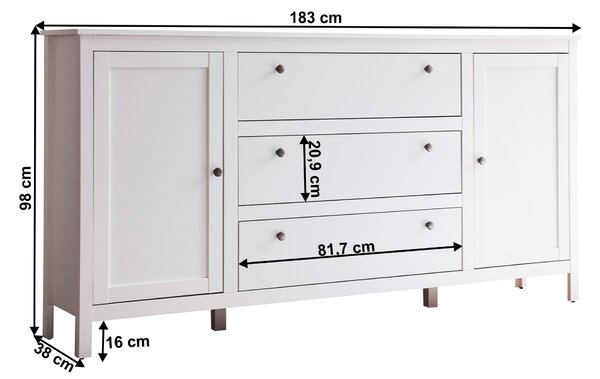 KONDELA Komód 2D3S, fehér, OLJE