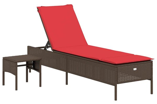 Barna polyrattan napozóágy asztallal és párnával