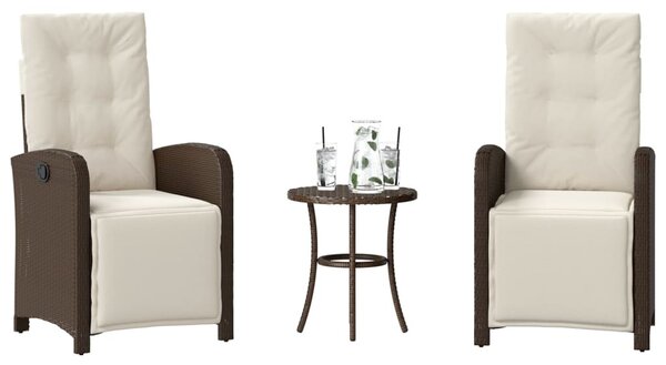 3 részes barna polyrattan bisztrógarnitúra párnákkal