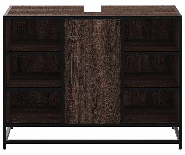 Barna tölgy szerelt fa fürdőszobai mosdószekrény 80x33x60 cm