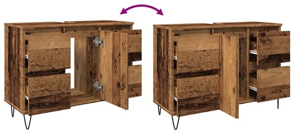 Antik fa színű szerelt fa mosdószekrény 80 x 33 x 60 cm