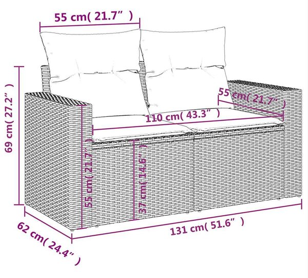 10 részes világosszürke polyrattan kerti ülőgarnitúra párnákkal