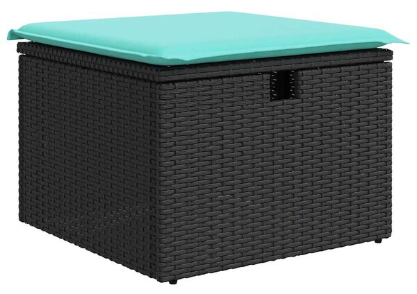 8 részes fekete polyrattan akácfa kerti ülőgarnitúra párnákkal