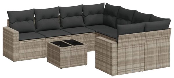 9 részes világosszürke polyrattan kerti ülőgarnitúra párnával