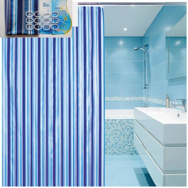 Aqualine Aqualine, Zuhanyfüggöny 180x180cm, vinil, kék, csíkos, ZV011