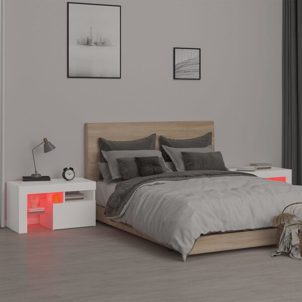 VidaXL 2 db fehér színű LED-lámpás éjjeliszekrény 70x36,5x40 cm
