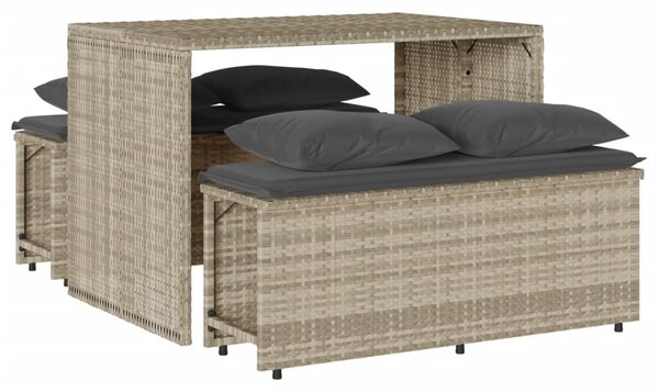 3részes világosszürke polyrattan kerti étkezőgarnitúra párnával