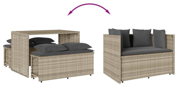 3részes világosszürke polyrattan kerti étkezőgarnitúra párnával