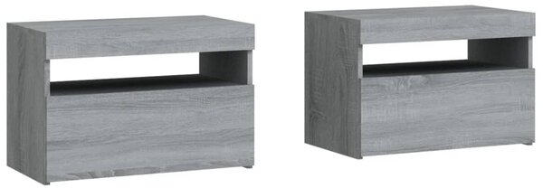 2 db szürke sonoma színű LED-es éjjeliszekrény 60x35x40 cm