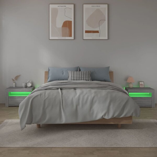 2 db szürke sonoma színű éjjeliszekrény LED-ekkel 60x35x40 cm