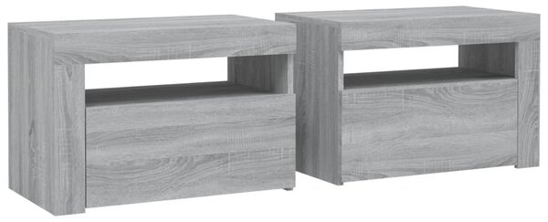 2 db szürke sonoma színű éjjeliszekrény LED-ekkel 60x35x40 cm