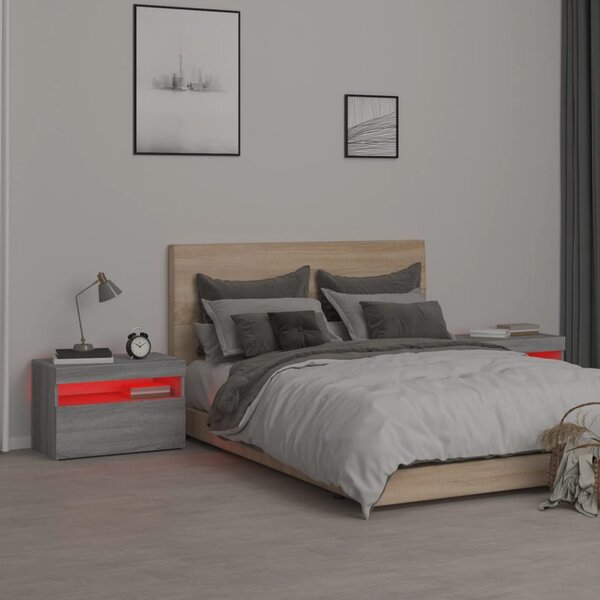 2 db szürke sonoma színű LED-es éjjeliszekrény 60x35x40 cm