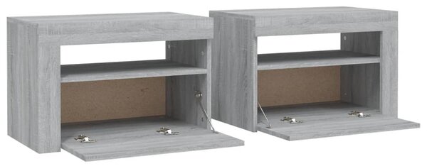 2 db szürke sonoma színű éjjeliszekrény LED-ekkel 60x35x40 cm