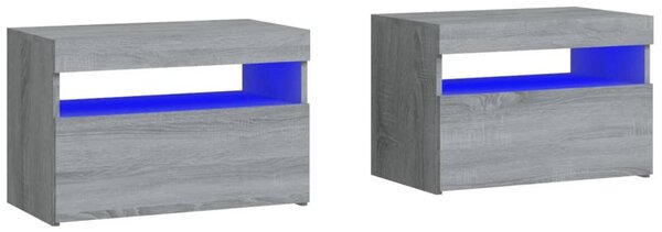 2 db szürke sonoma színű LED-es éjjeliszekrény 60x35x40 cm