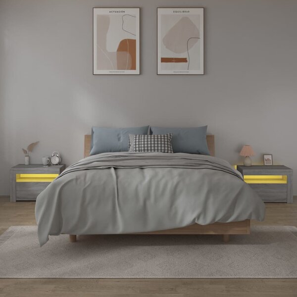 2 db szürke sonoma színű éjjeliszekrény LED-ekkel 60x35x40 cm