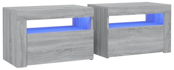 2 db szürke sonoma színű éjjeliszekrény LED-ekkel 60x35x40 cm