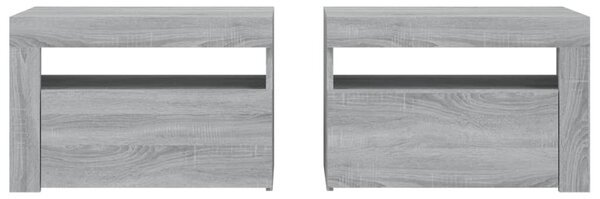 2 db szürke sonoma színű éjjeliszekrény LED-ekkel 60x35x40 cm